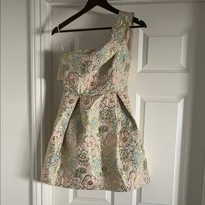 Topshop One Shoulder Floral Dress - Pink, Blue, Cream